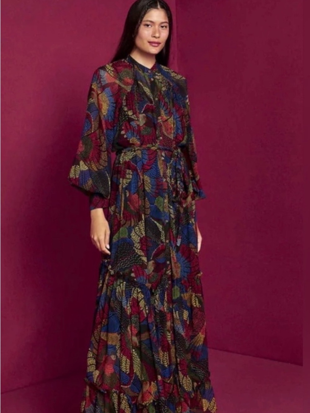 FARM Rio Multicolor Floral Maxi Dress in Red, Blue, Green size small